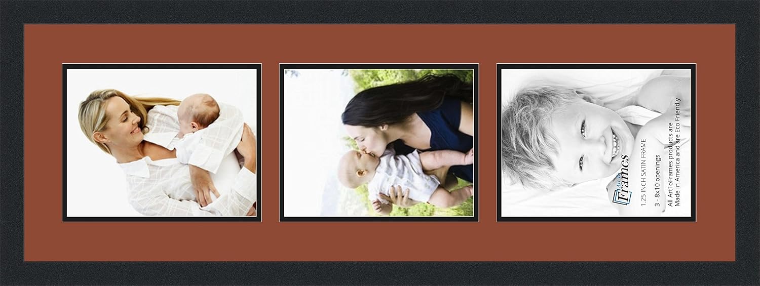 ArtToFrames Collage Photo Frame Double Mat with 3 - 8x10 Openings and Satin Black Frame