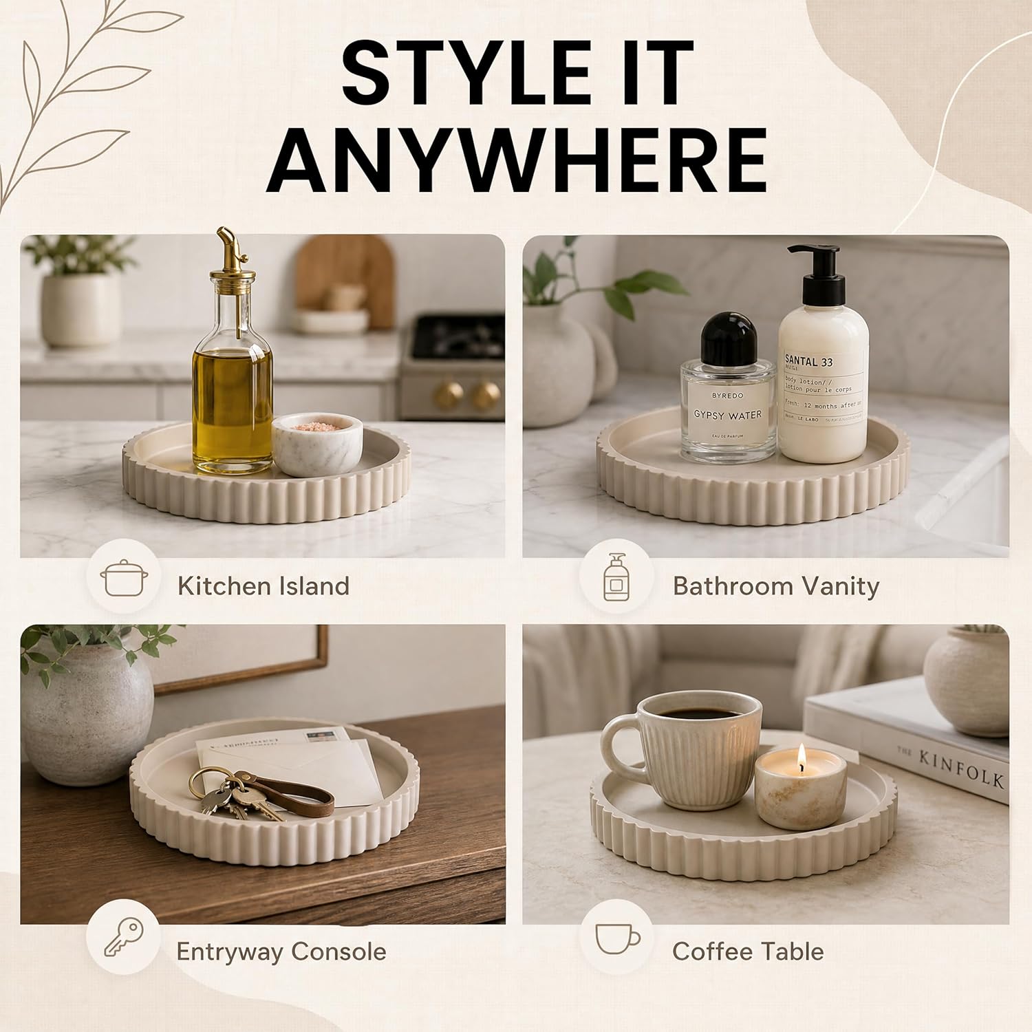 Round Coffee Table Tray / Beige / Set of 11