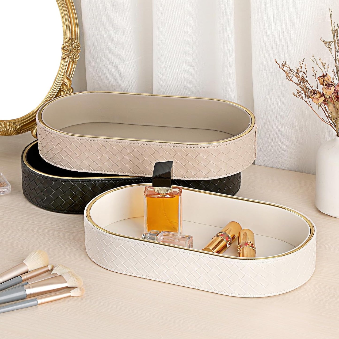 PU Leather Valet Tray / 11 x 5.9 x 2 / White