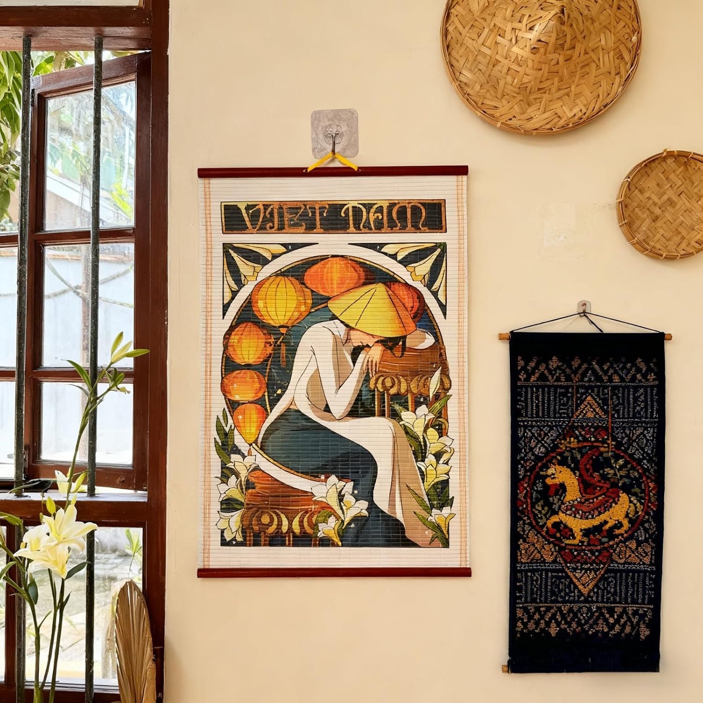 Faux Rattan Decorative Wall Art / Orange