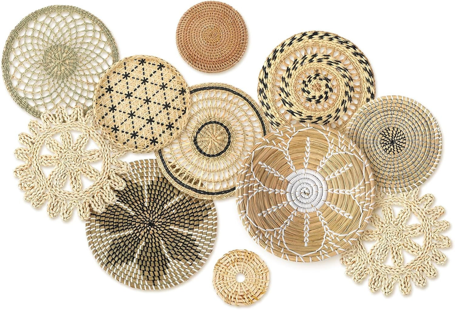 Boho Wall Basket Decor Bulrush Woven Wall Hanging Art Round Farmhouse Rustic / Vivid / Set of 11