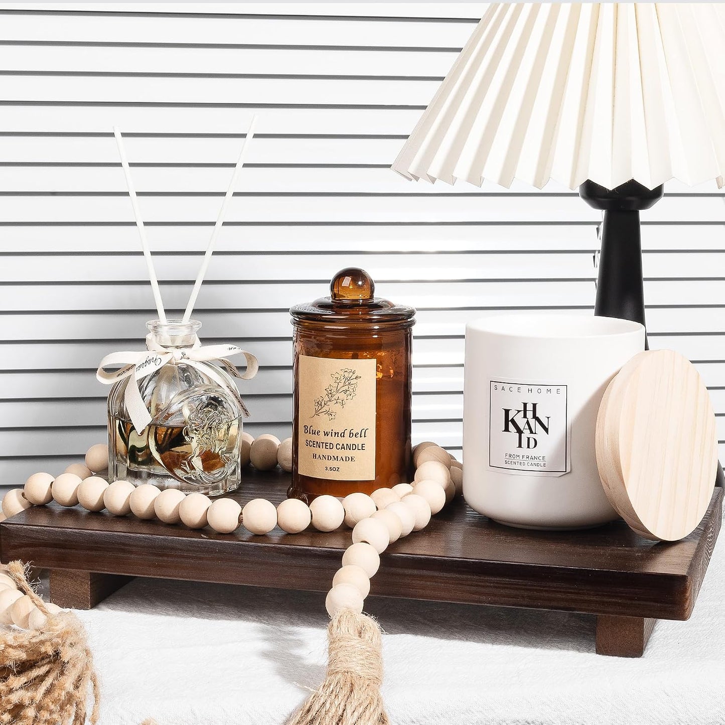 Bathroom Counter Organizer Wood Pedestal Stand Farmhouse Decorative Tray / Walnut / 11.8 x 7 x 1.6
