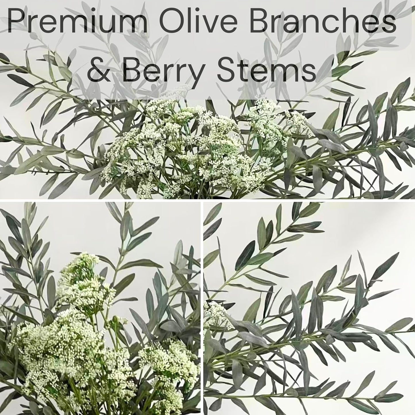 Realistic Artificial Greenery Stems for Vase / Olive & Berry / White