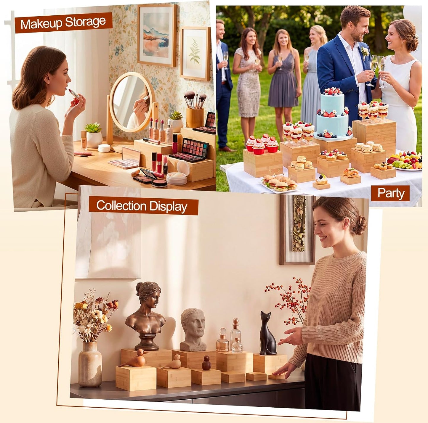 Bamboo Buffet Risers / 9.8'' 8.8'' 7.9'' 6.9'' 5.9'' 4.9'' 4'' 3 / Beige / Set of 10