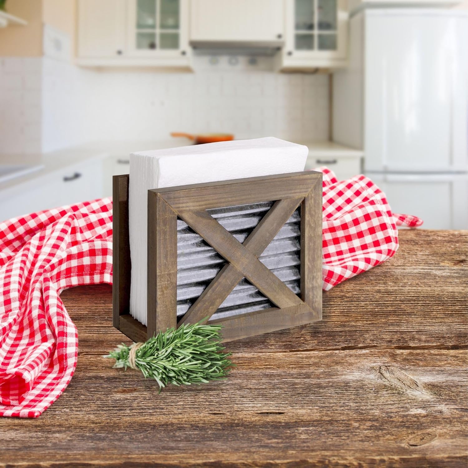 Farmhouse Napkin Holder Wooden- Upright / Brown