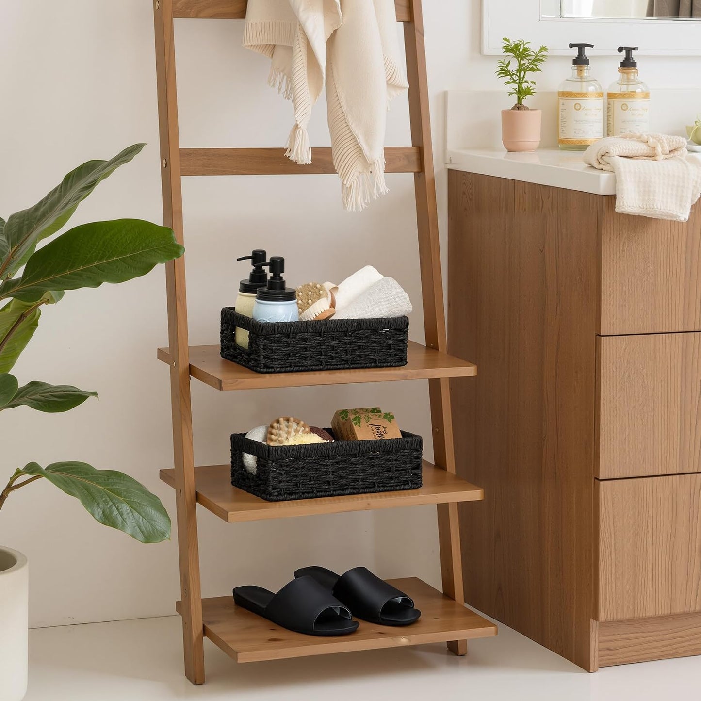Small Wicker Basket for Organizing / Black / 2 x 11