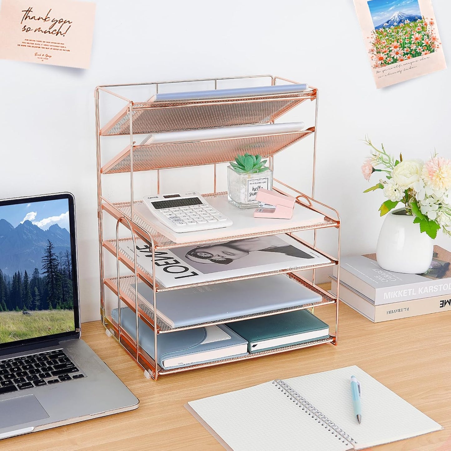 Desk Organizer, 6-Tier Paper Organizer Letter Tray, Rose Gold | Desk Organizers and Accessories, Office Desk