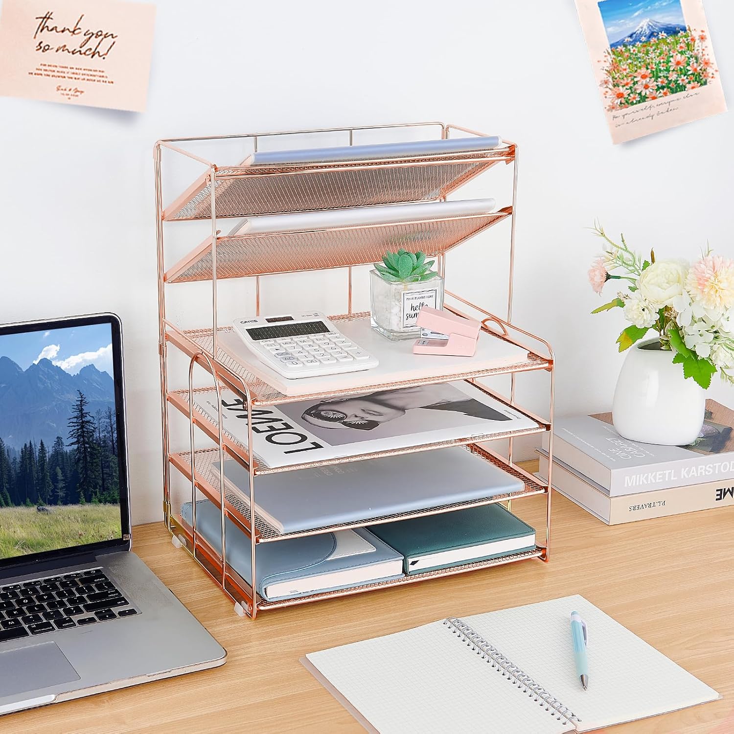 Desk Organizer, 6-Tier Paper Organizer Letter Tray, Rose Gold | Desk Organizers and Accessories, Office Desk