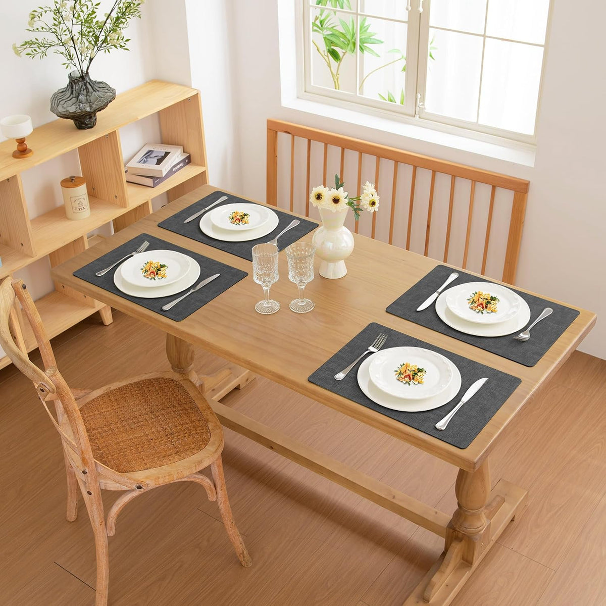 FROMHEART Faux Leather PU Placemats Set of 8 (Dark Grey,11.8" x 17") | Waterproof,Heat/Oil Stain-Resistant Table