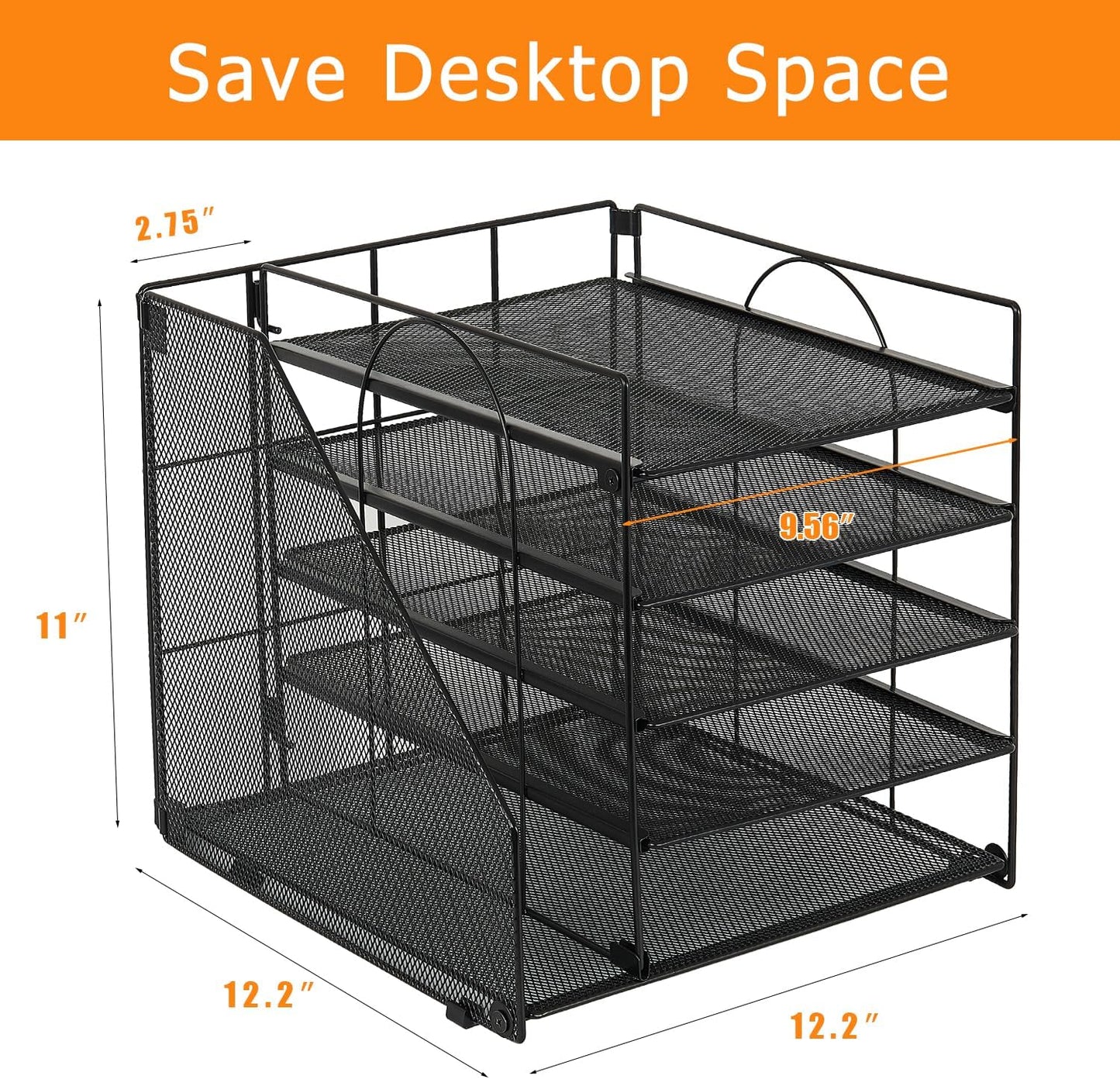 LEKETREE Desk Organizers and Accessories, 5-Tier Paper Letter Tray Organizer with File Holder, Desktop Organizer for