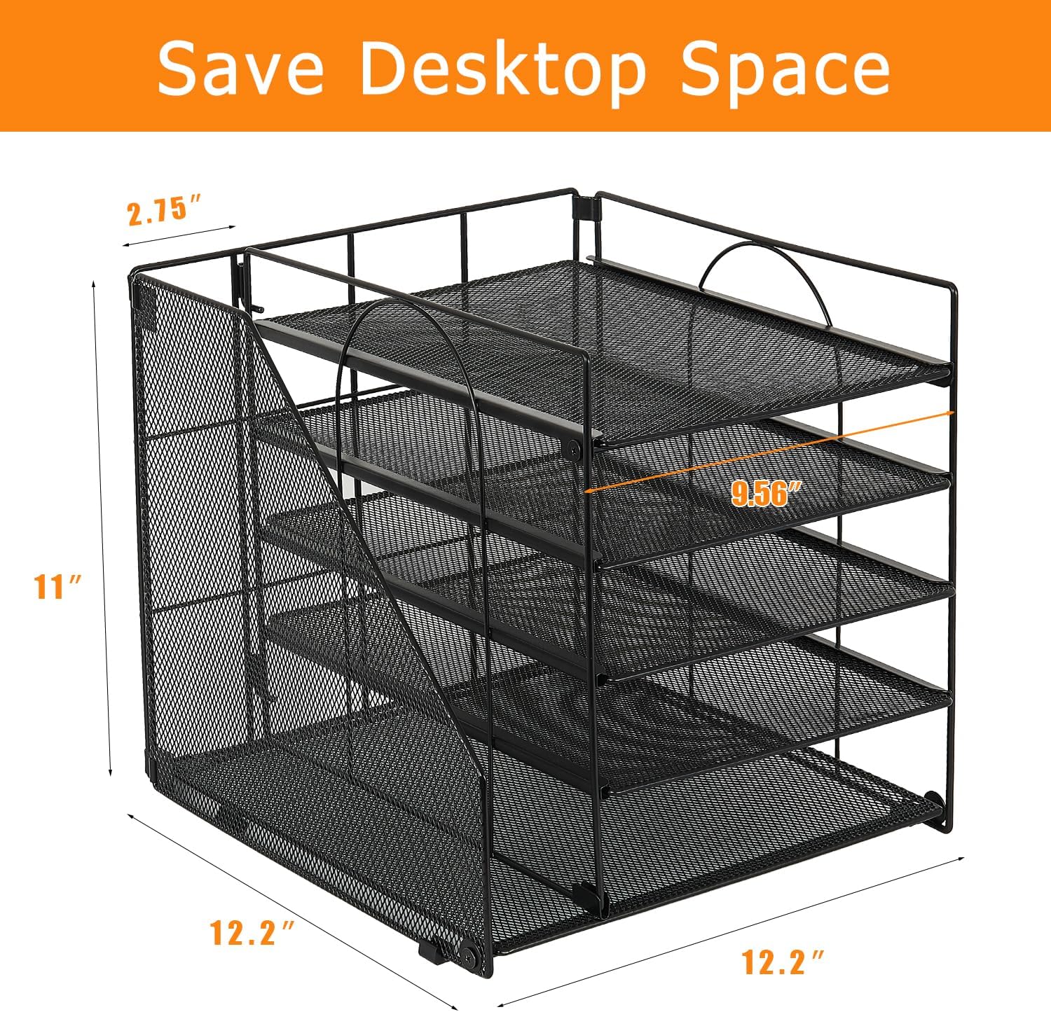 LEKETREE Desk Organizers and Accessories, 5-Tier Paper Letter Tray Organizer with File Holder, Desktop Organizer for