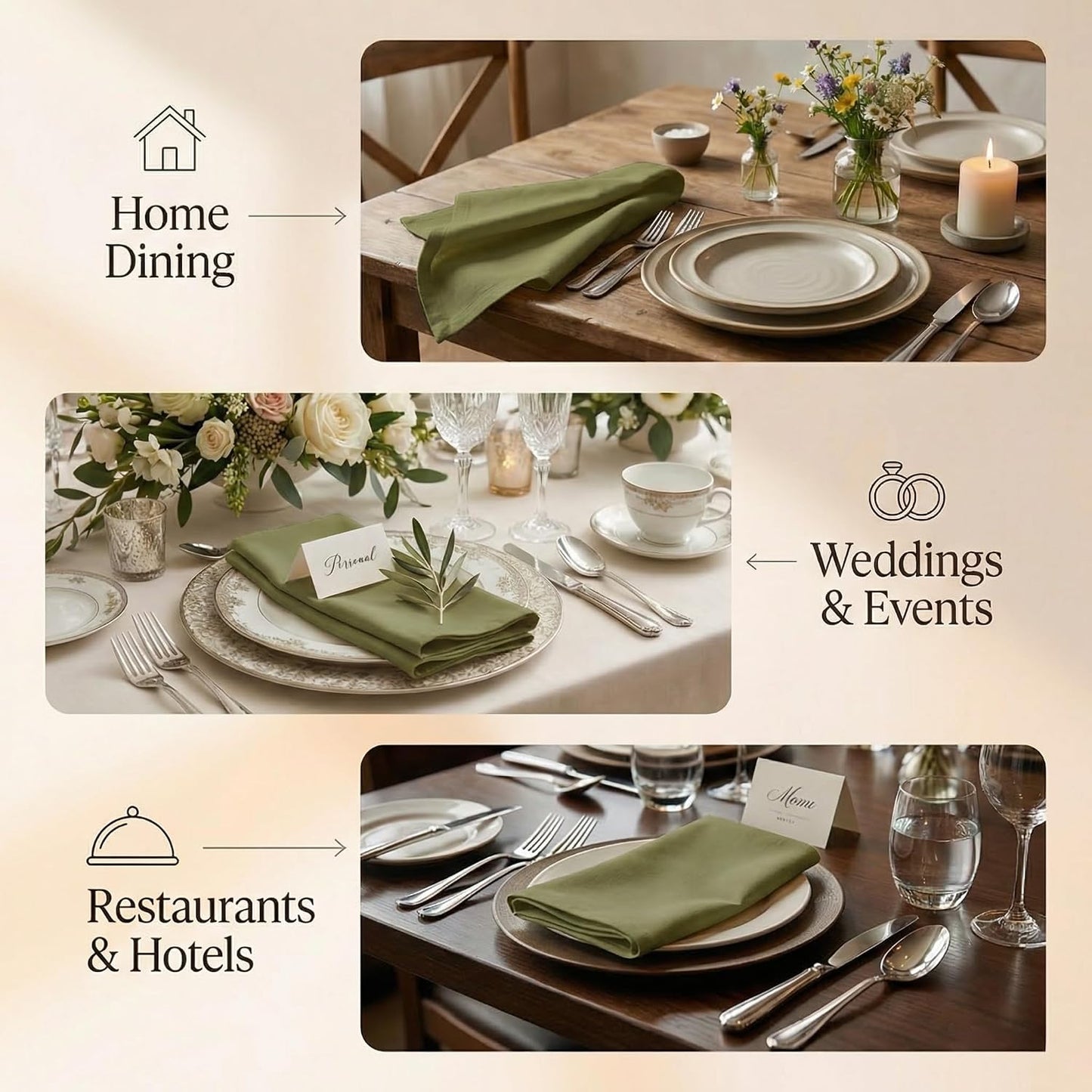 ACCENTHOME Accent Home 100% Cotton Napkins, Delicate Cloth Napkins for Dinners, Parties and Weddings，18 x 18 Inch Set