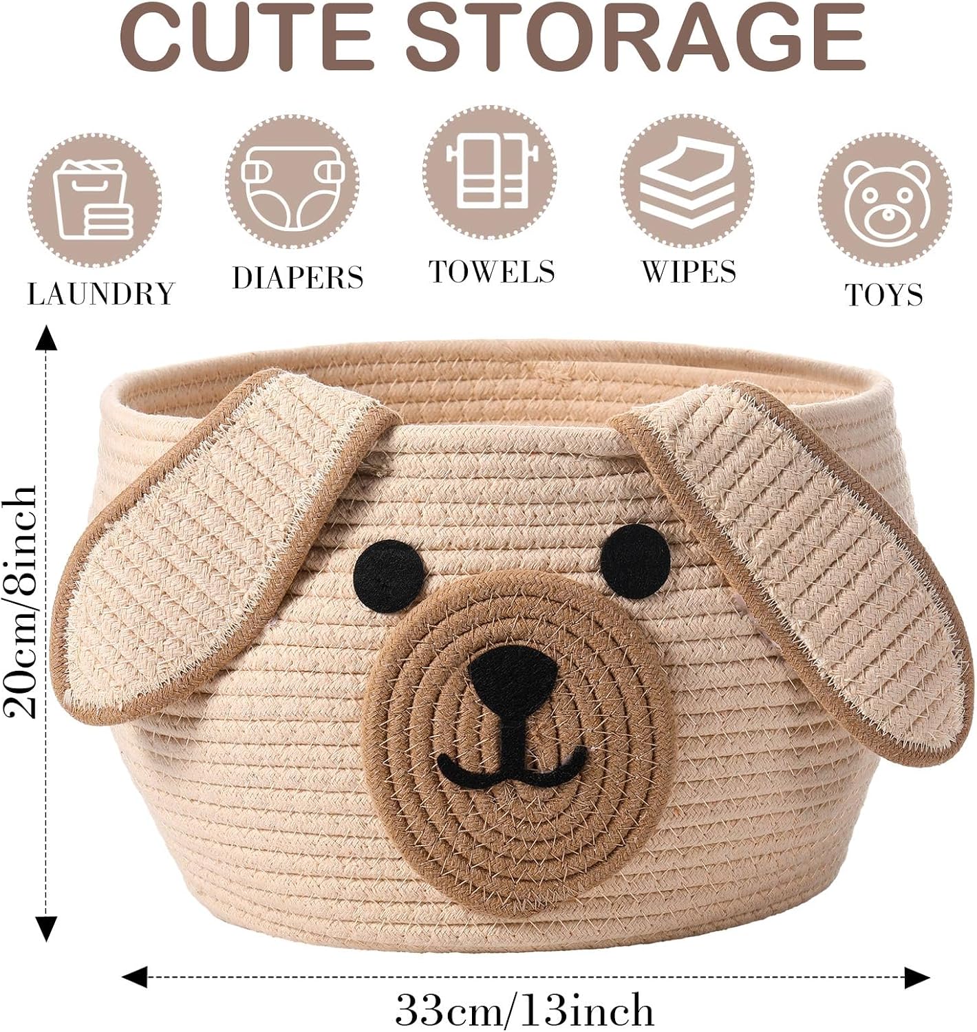 Dog Woven Basket Woven Cotton Rope Puppy Animal Storage Basket for Laundry Toy Gift / Khaki / 13 x 8