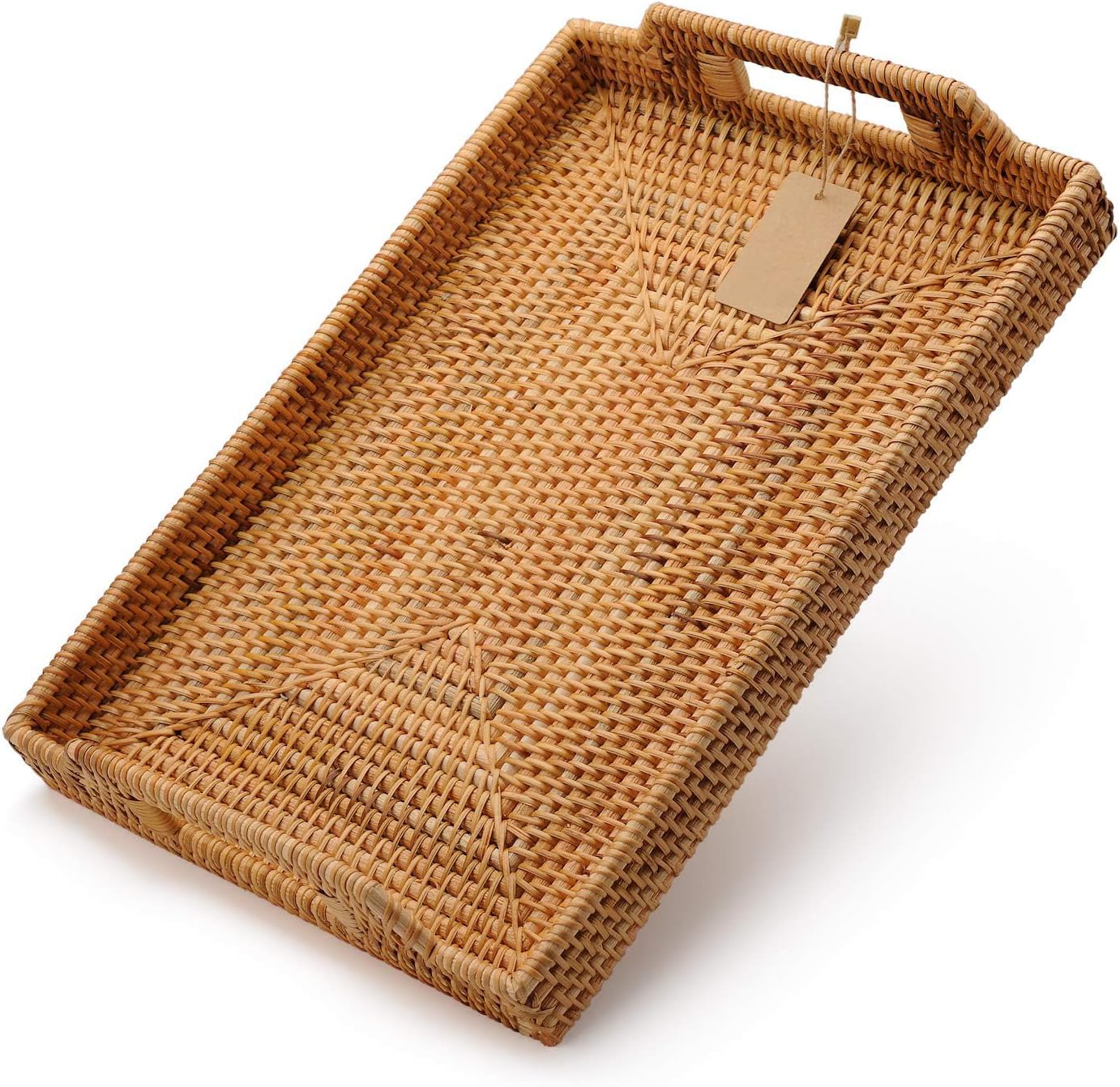 Hand-Woven Rattan Rectangular Serving Tray / 14.5 x 10.2 x 1.4