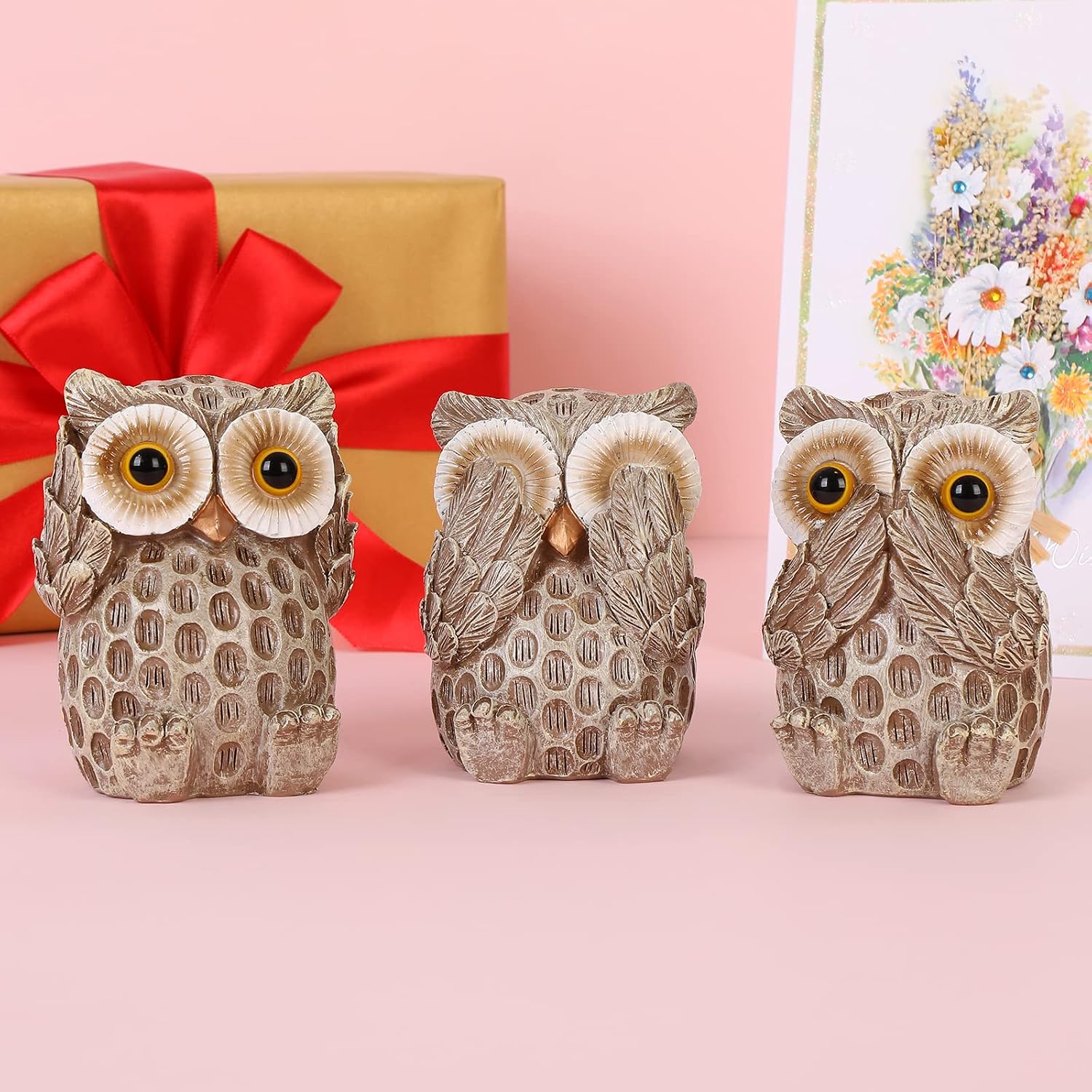 Owl Figurines / Owl Statues Home Décor / Brown / Set of 3