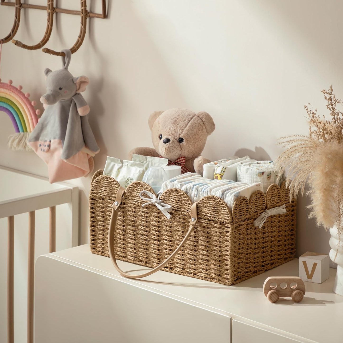 Paper Rope Scalloped Storage Baskets Nursery Bin / Brown / Large