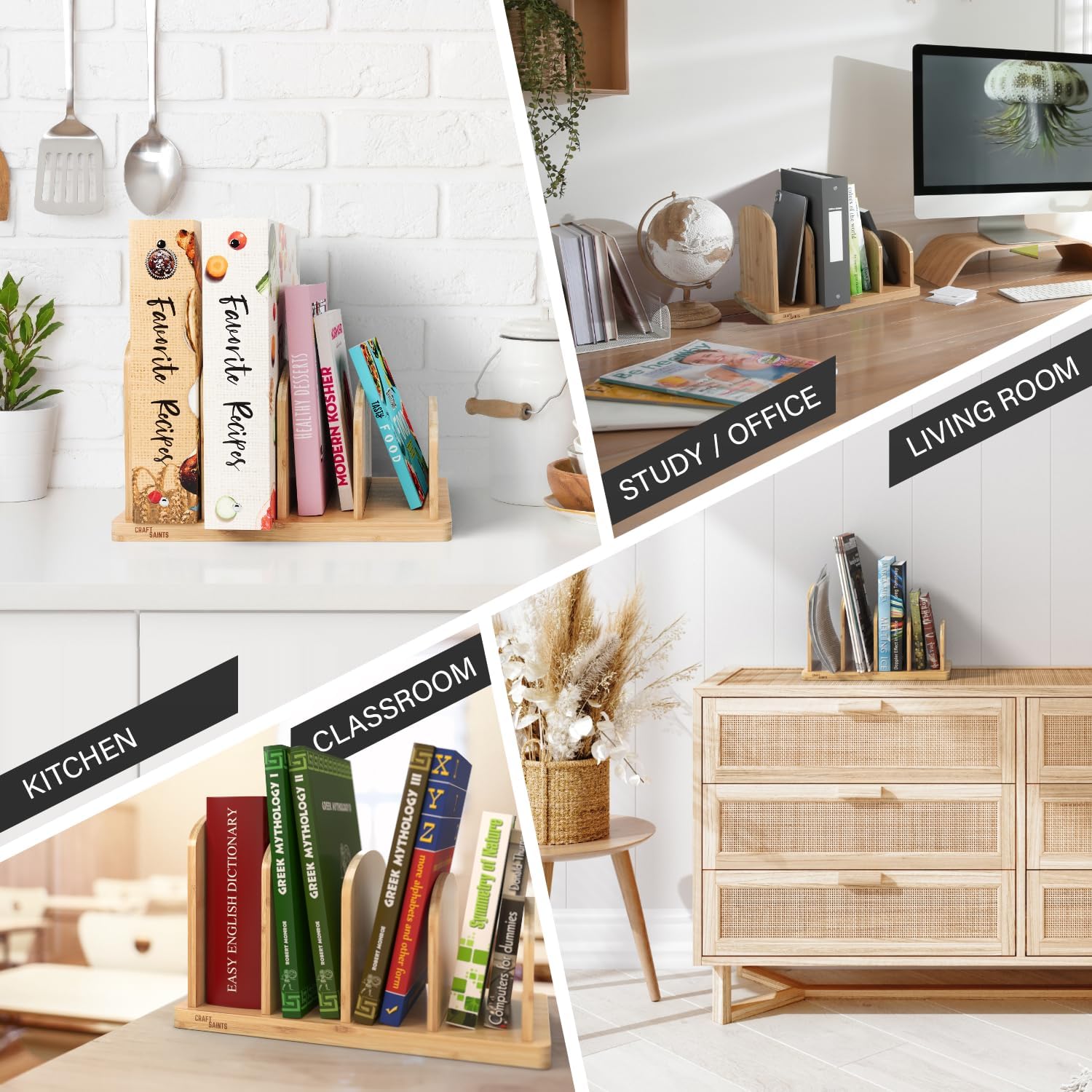 Cook Book Organizer, 4 Sections, Recipe Book Holder Rack, Tabletop Stand for Convenient Cookbook Storage, Vertical Cook