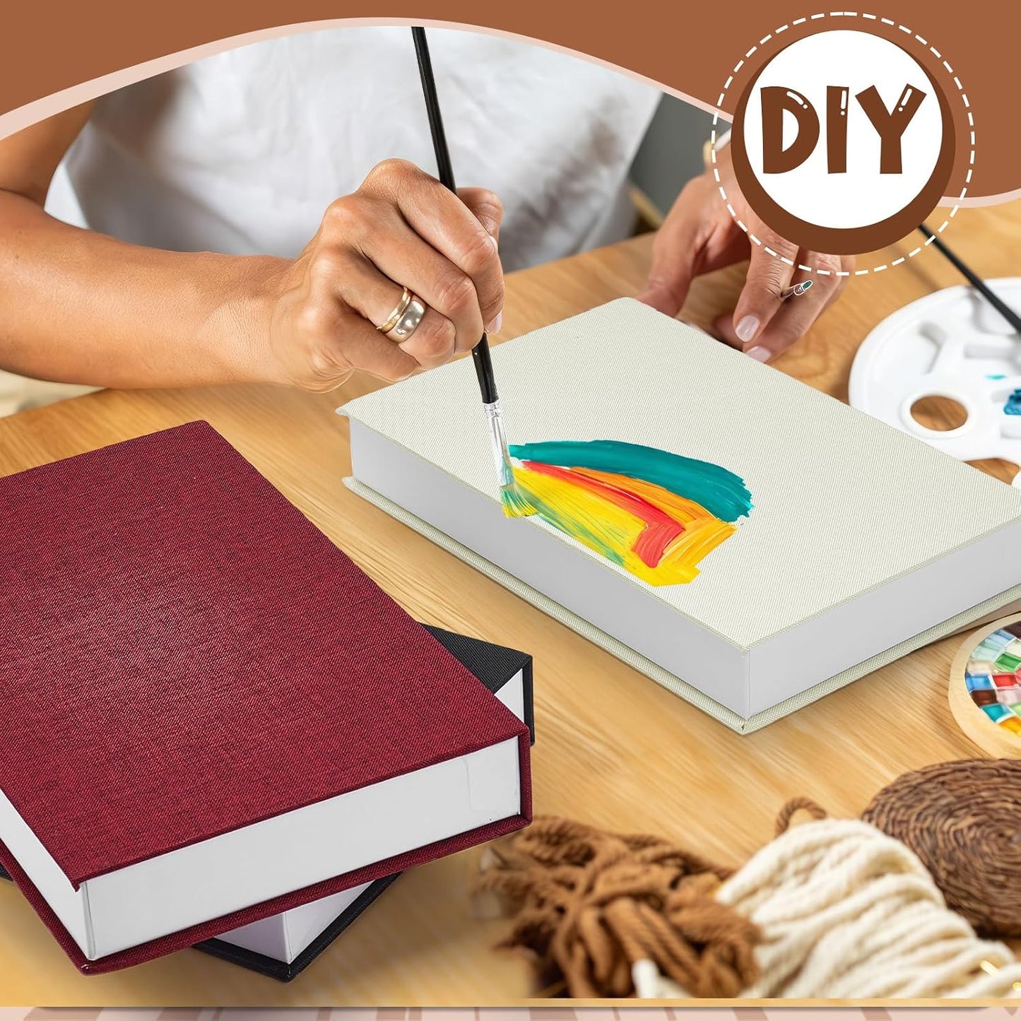 Decorative Book Boxes Modern Neutral Linen Book Box Faux Book Storage Box Magnetic Hollow / Set of 3