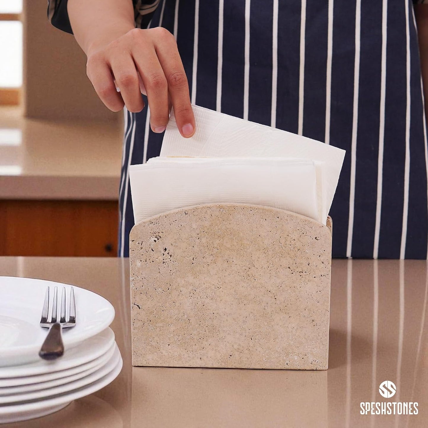 Stone Paper Napkins Organizer / Earthy Color / 6.5 Inch