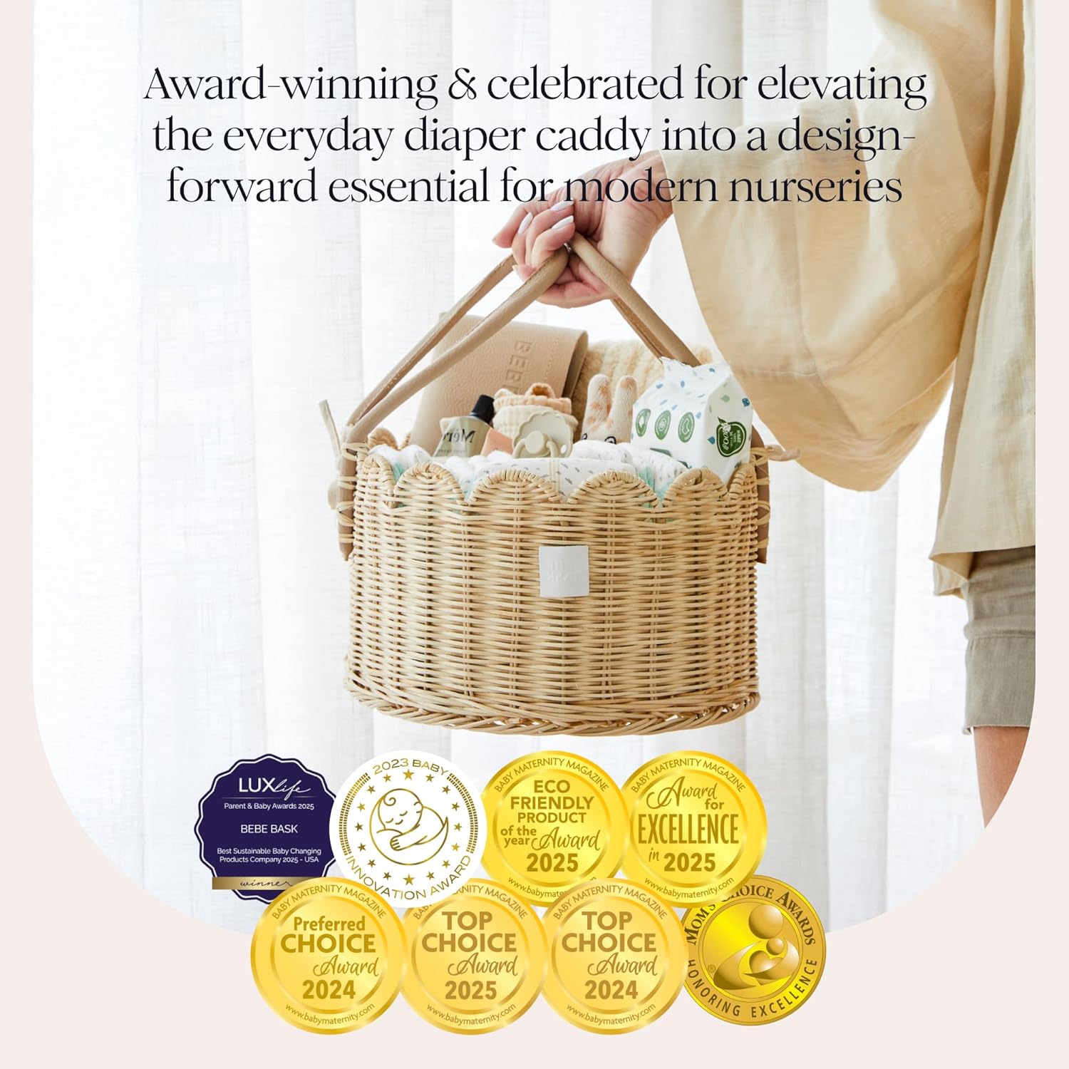 Handmade & Award-Winning Scalloped Rattan Basket / Natural