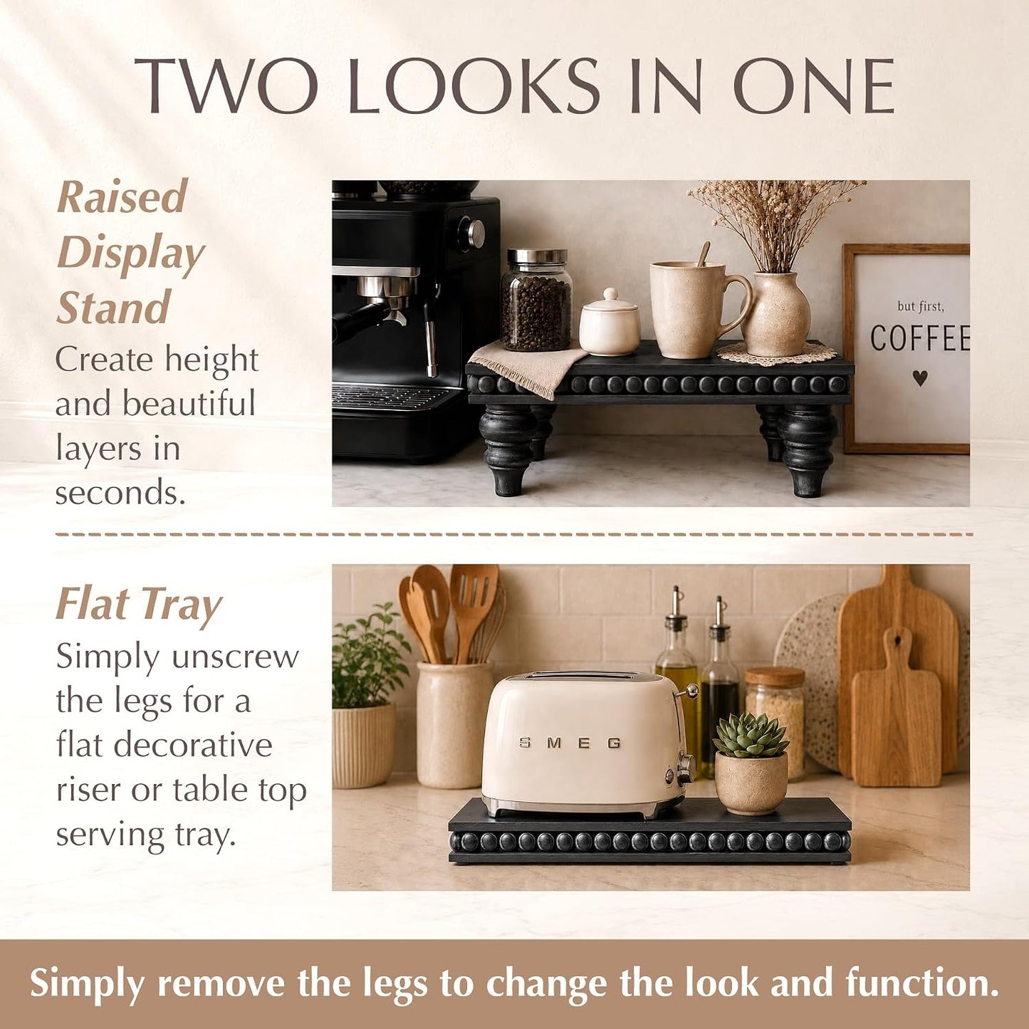 Farmhouse Beaded Riser Stand for Decor / Rustic Black
