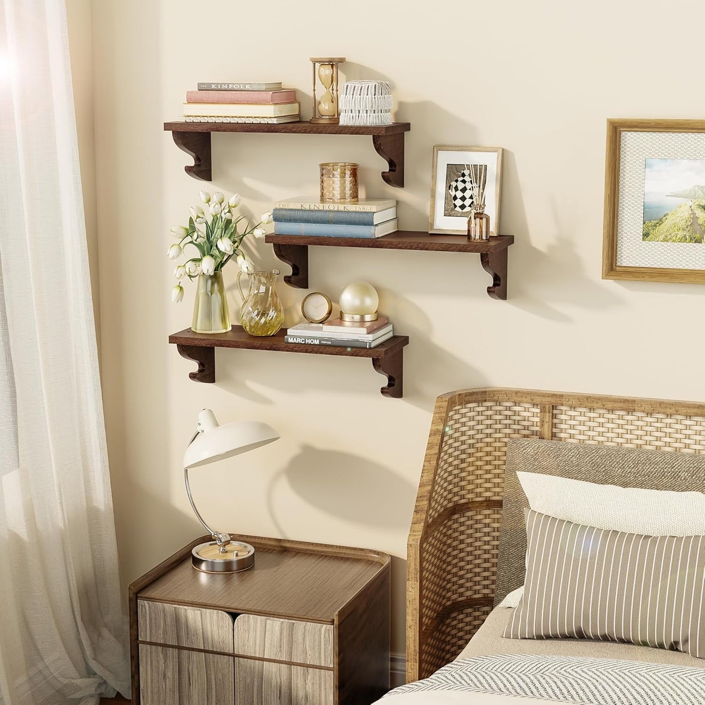 Rustic Wall Shelves / Light Walnut / 17 Inch / Set of 3