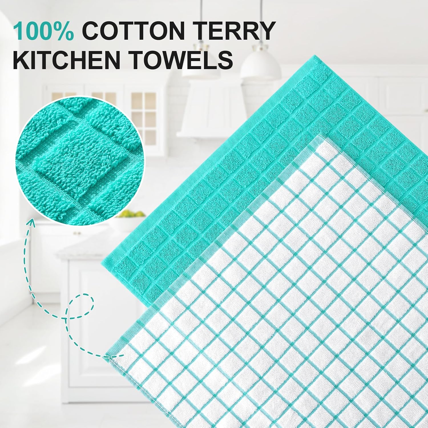 Homaxy Large Premium Cotton Kitchen Towels 16"x 28", 6 Pack, Aqua | Natural Ring Spun 390 GSM Dish Towels, Super