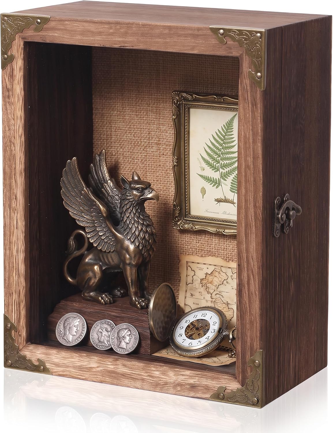 Deep Shadow Box Frame 8x10 with 4.7" Overall Depth, Rustic Carbonized Wood Display Case, Deep Wood Memory Box with