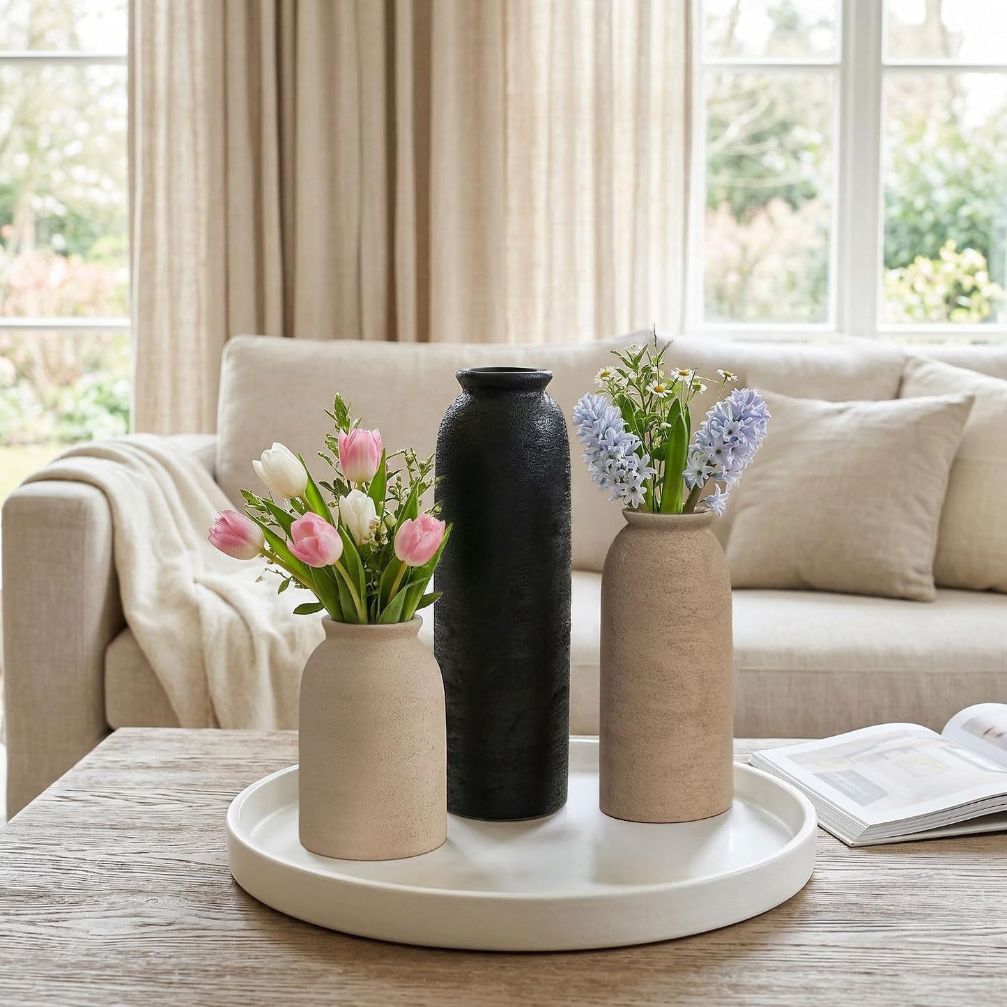 Ceramic Vase / Rustic-black Set / Set of 3