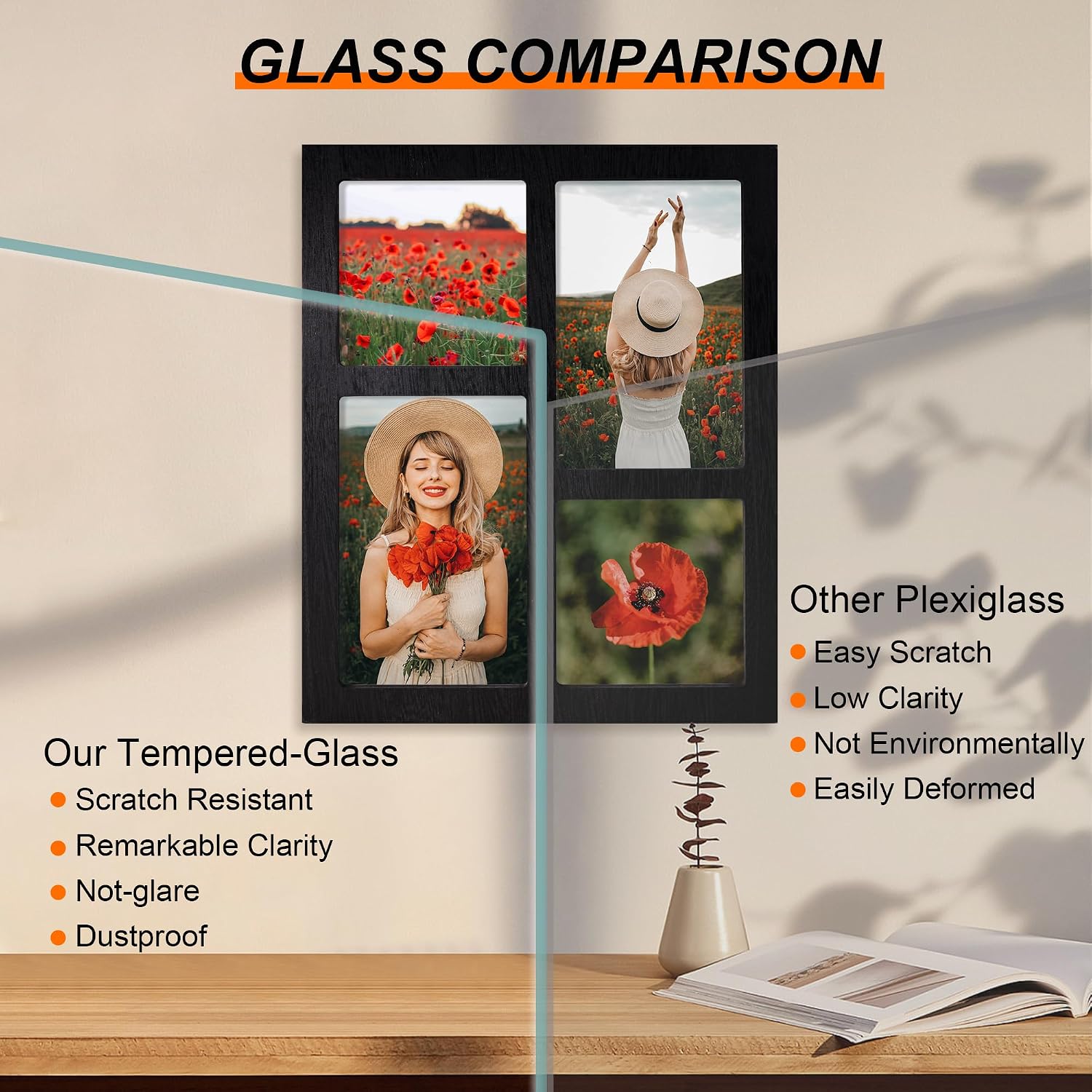 YESKAY Picture Frame Collage 4x6 and 4x4 Photos Display, Multiple Photo Frames with Tempered Glass, Family Picture