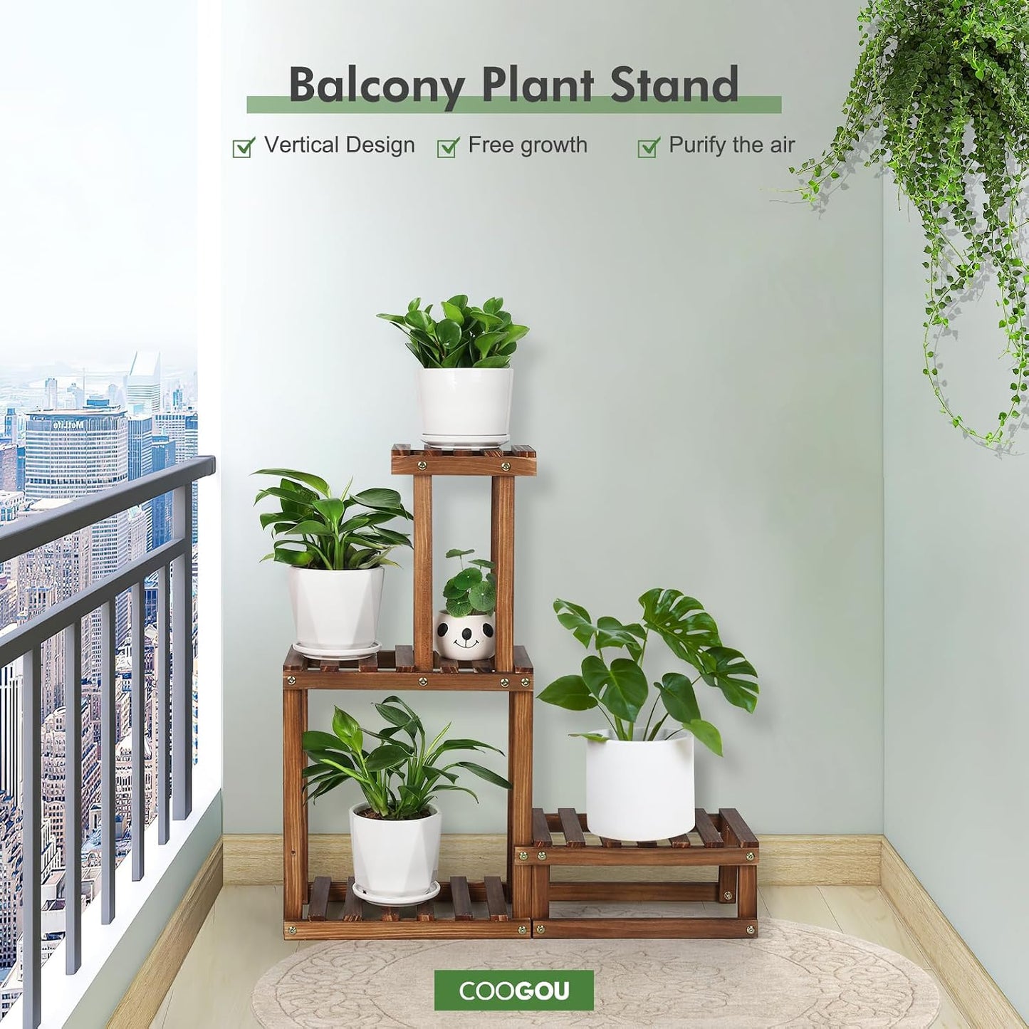 Wood Plant Stand Indoor Outdoor 4 Tier Plant Rack Corner Plant Shelf | Flower Pot Holder for Living Room Garden Patio