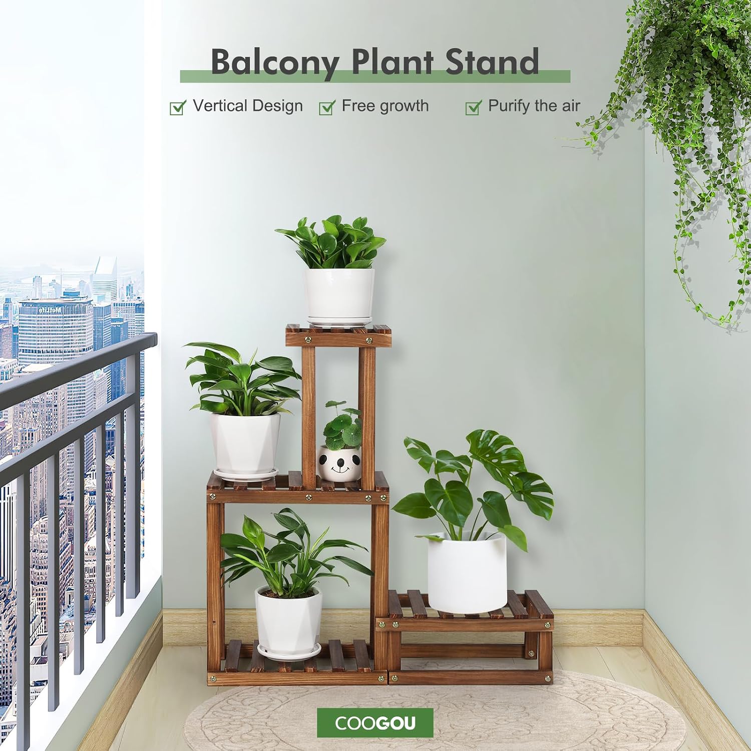 Wood Plant Stand Indoor Outdoor 4 Tier Plant Rack Corner Plant Shelf | Flower Pot Holder for Living Room Garden Patio