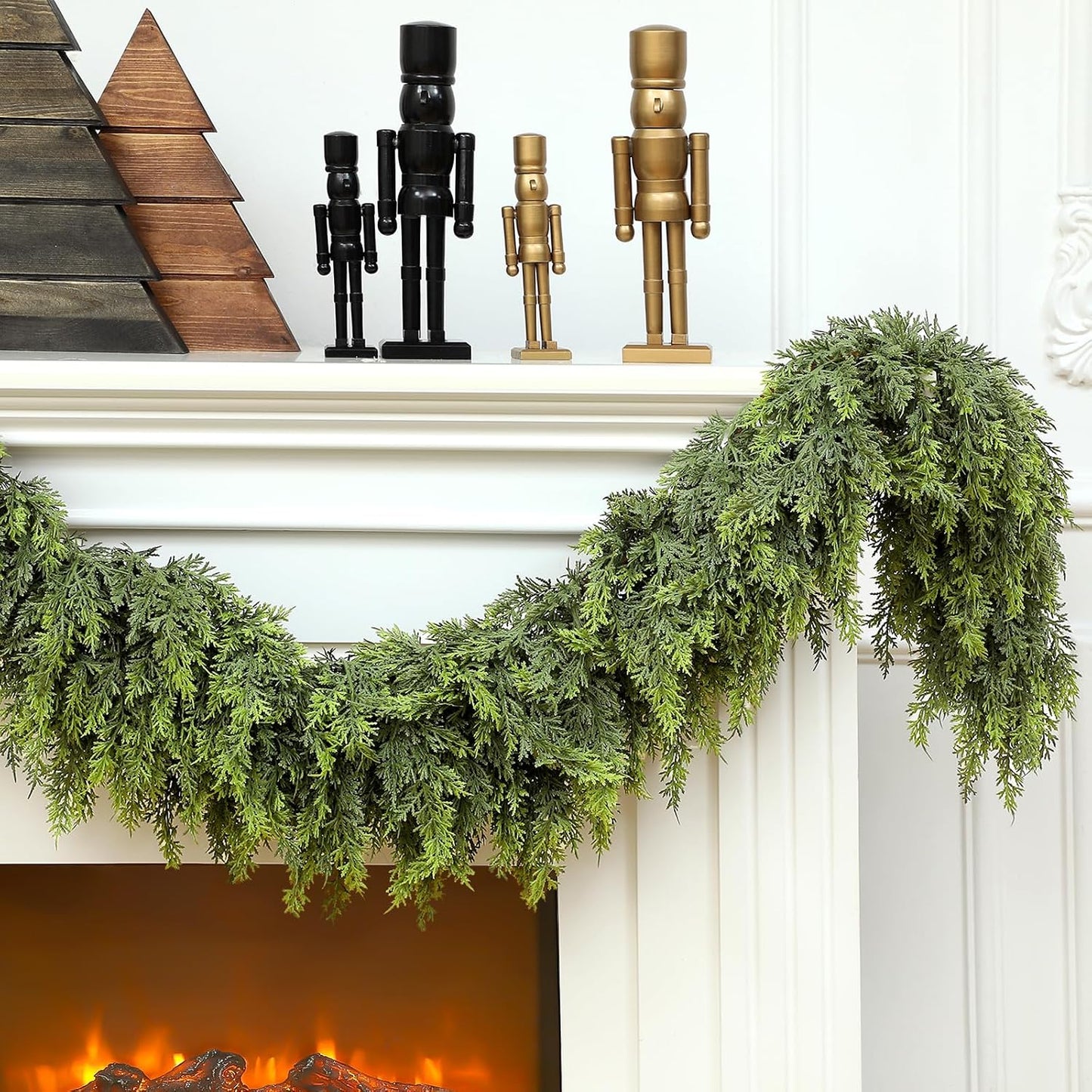 1 Pcs 6 ft Christmas Artificial Cedar Garland Realistic Soft and Thickness Green Full Faux Cedar Pine Garland for