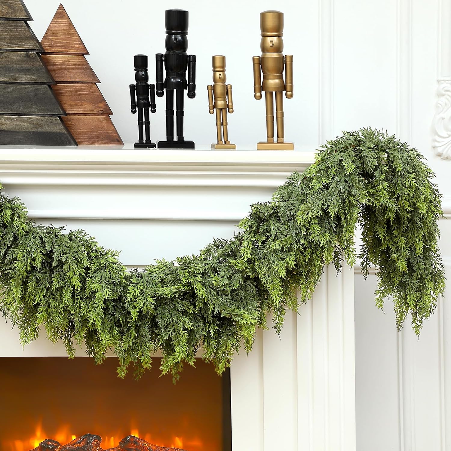 1 Pcs 6 ft Christmas Artificial Cedar Garland Realistic Soft and Thickness Green Full Faux Cedar Pine Garland for
