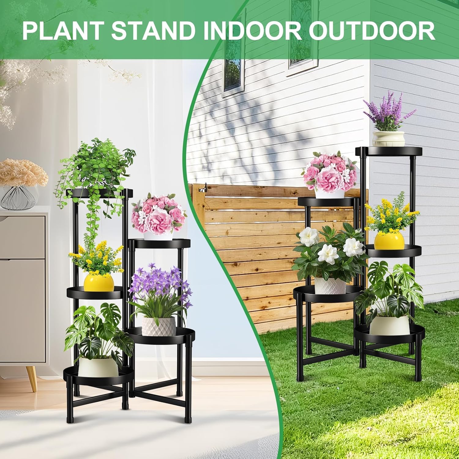 Plant Stand Indoor Outdoor 5 Tier Black Metal Plant Holder 31 in Tall 9 in Wide,Tiered Flower Pot Display