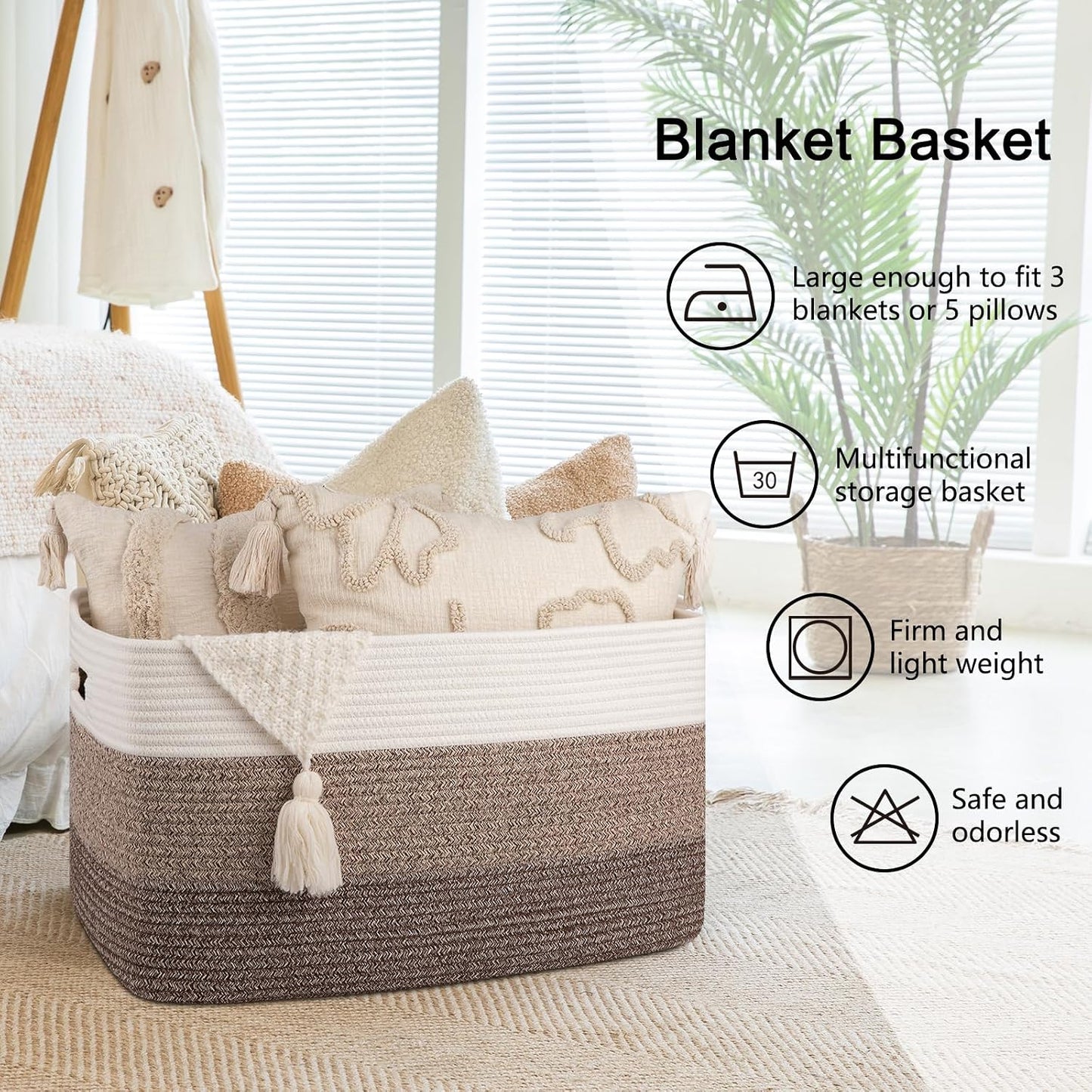 Rectangle Woven Baskets for Storage / Gradient Dark Brown / 22 x 17 x 12