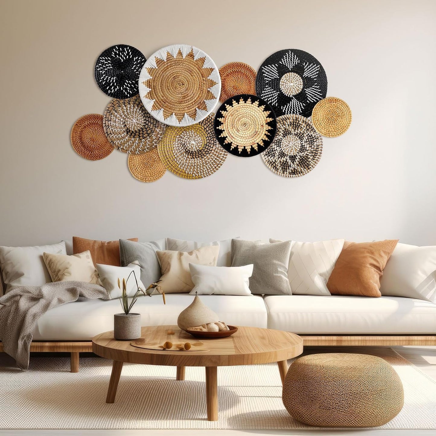 Boho Hanging Wall Basket Decor Handmade Woven Basket Wall Decorative Boho / Stylish / Set of 11