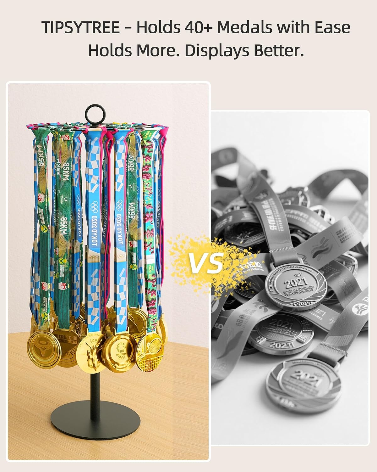 Rotatable Medal Hanger Display – Adjustable Medal Honor Display – Desktop Metal Medal Holder for Running, Sports