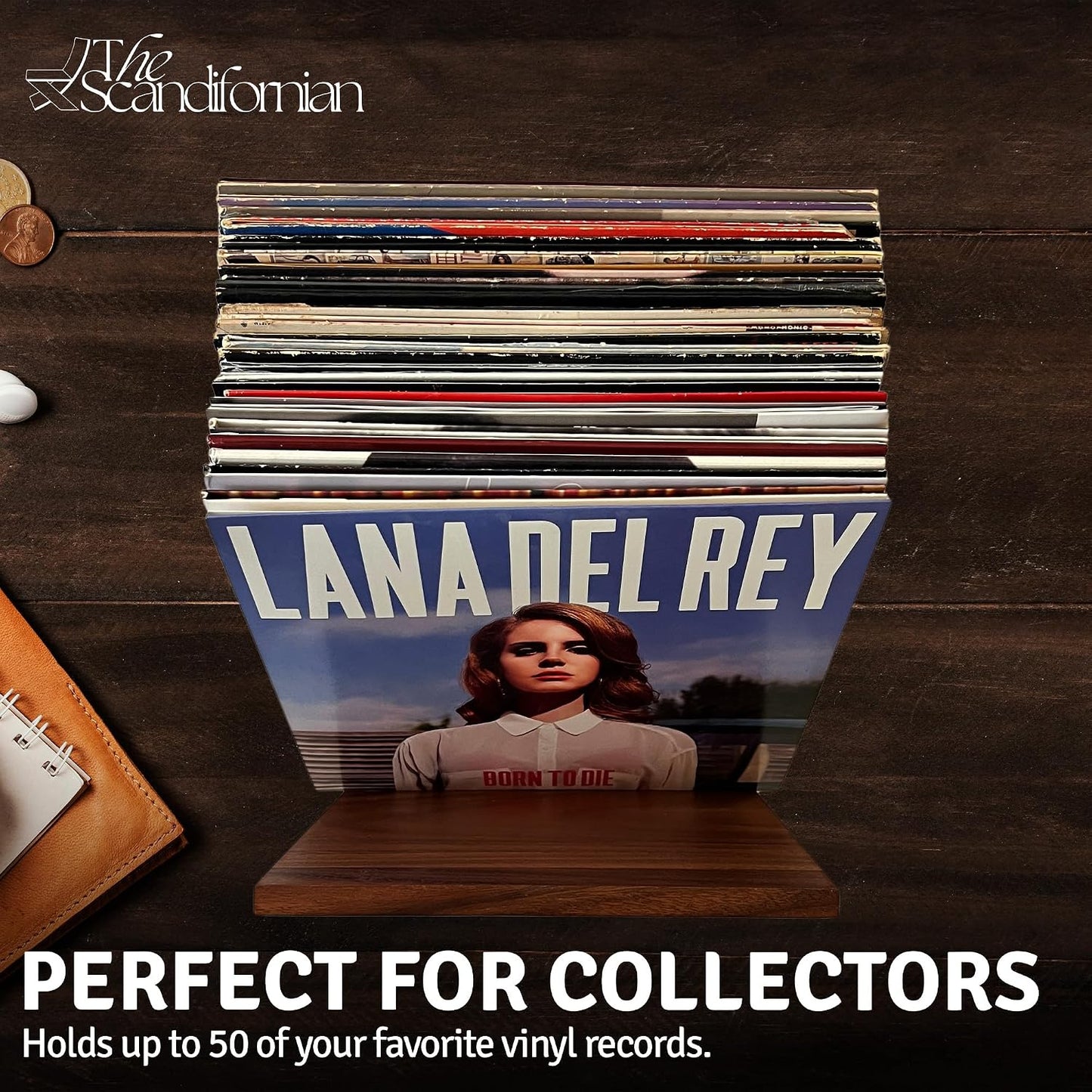 Natural Wood Vinyl Record Holder Shelf, Tabletop LP Storage Rack, Walnut Album Display, Vinyl Stand, Flip File Record