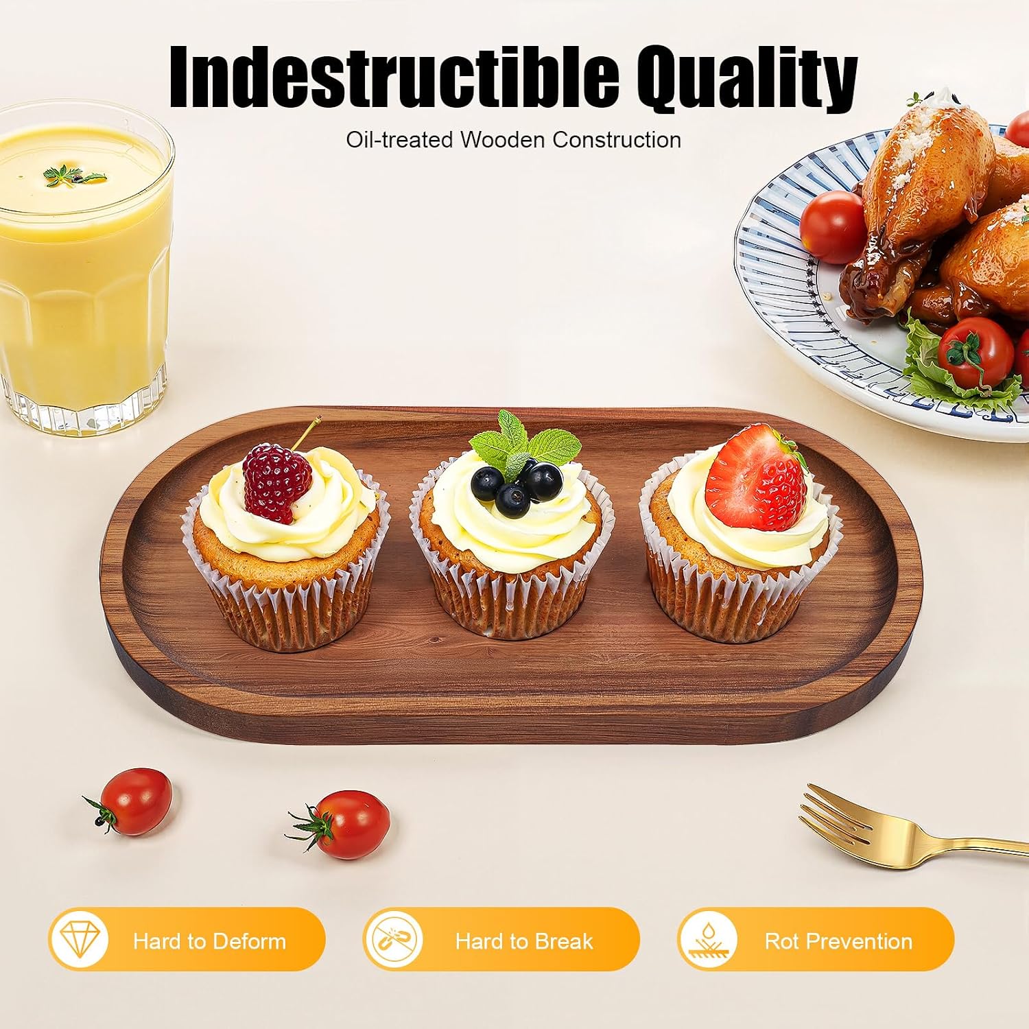 Oval Wood Tray 10 * 5 * Wooden Serving Trays Rustic Decorative Storage Tray / 0.78 Inch / Set of 12