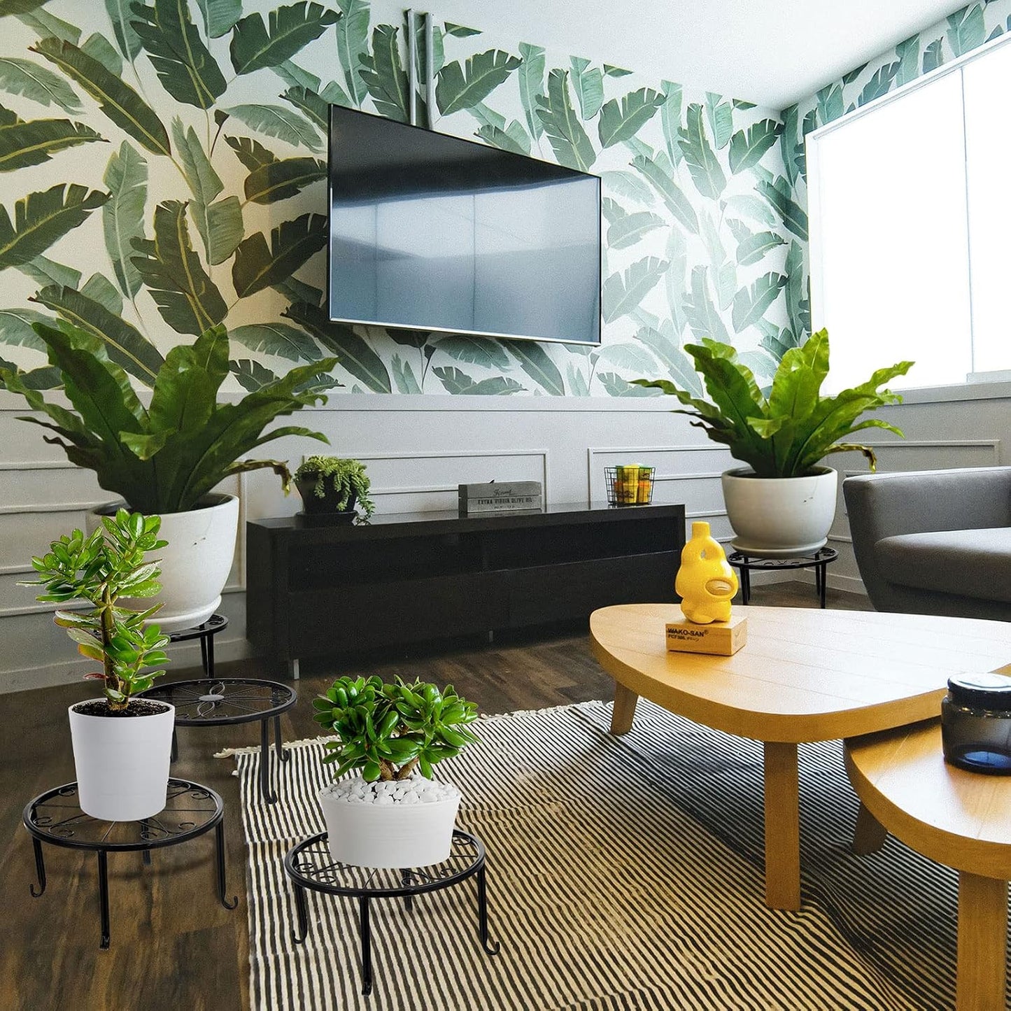 Maitys 12 Pack Metal Plant Stands Outdoor Indoor Heavy Duty Flower Potted Holder Anti-Rust Plant Pot Shelf Round Flower