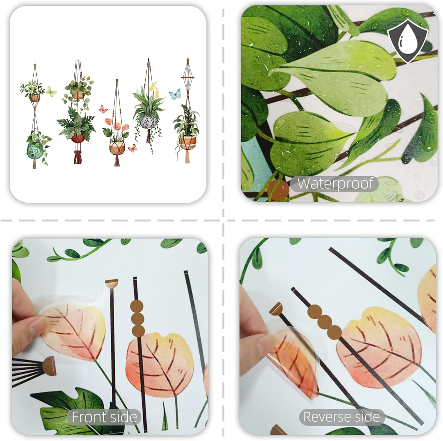 Hanging Potted Wall Stickers Plant Vine Wall Decals Peel and Stick Leaves Boho Wall Art / Green