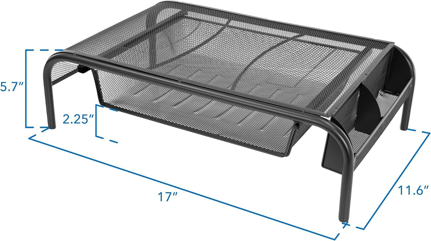 Mount-It! Metal Mesh Monitor Stand with Drawer, Ergonomic Desk Organizer and Riser for Monitors and Laptops, Desktop
