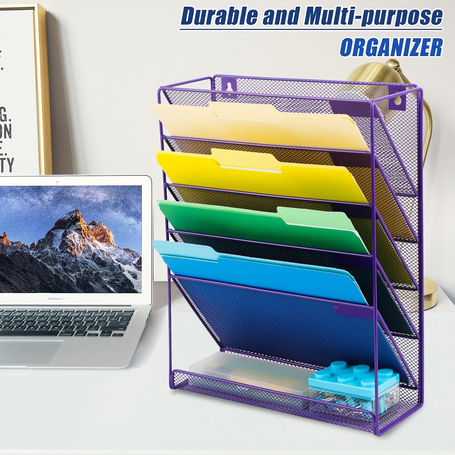 Desk File Organizer Mesh 6-Tier, Hanging Wall Mount Document Organization Stand, Desktop Vertical Mail Paper Folder