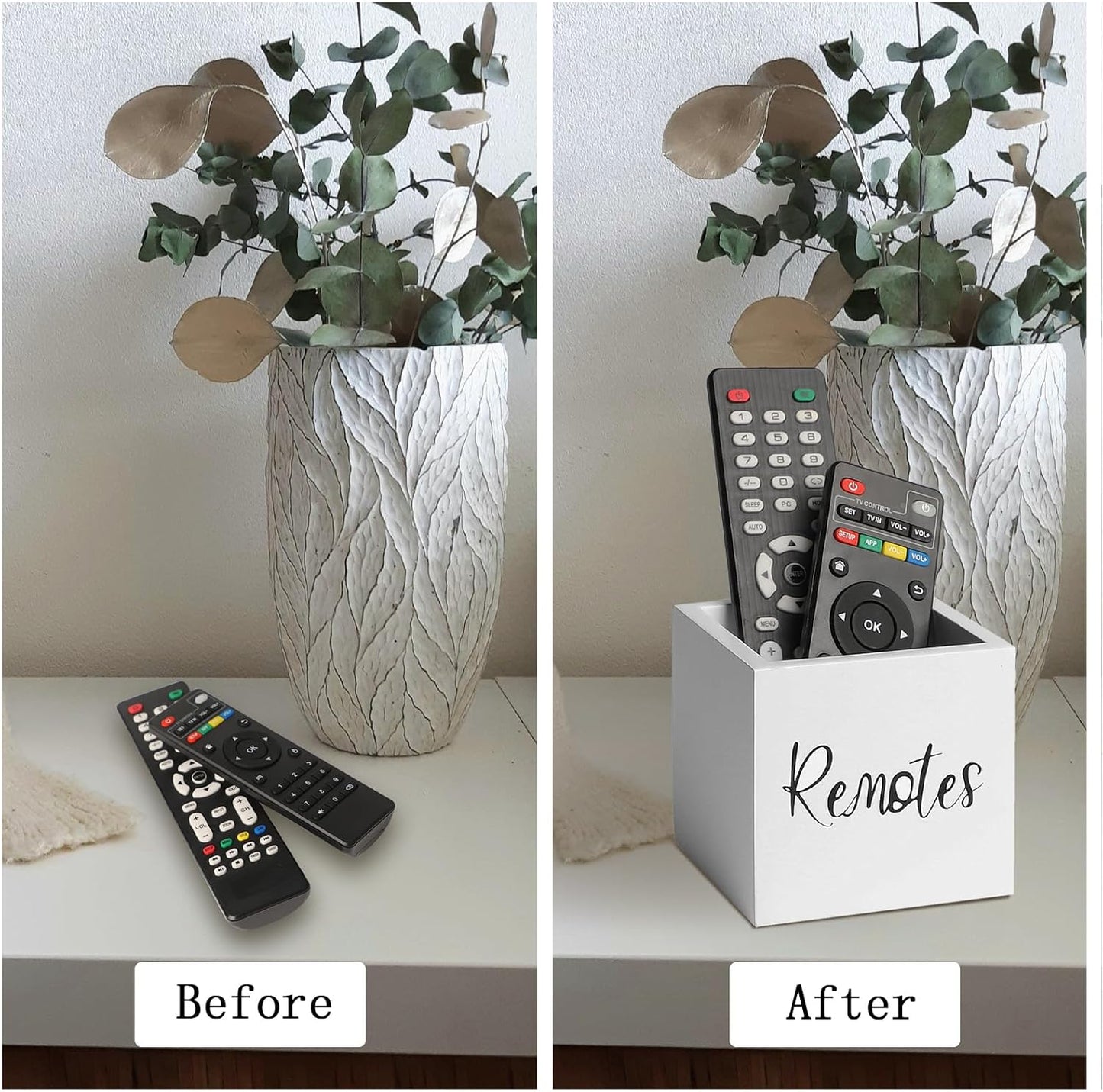 Wood Remote Control Holder / White / S,for 2 or 3 Remote Controls