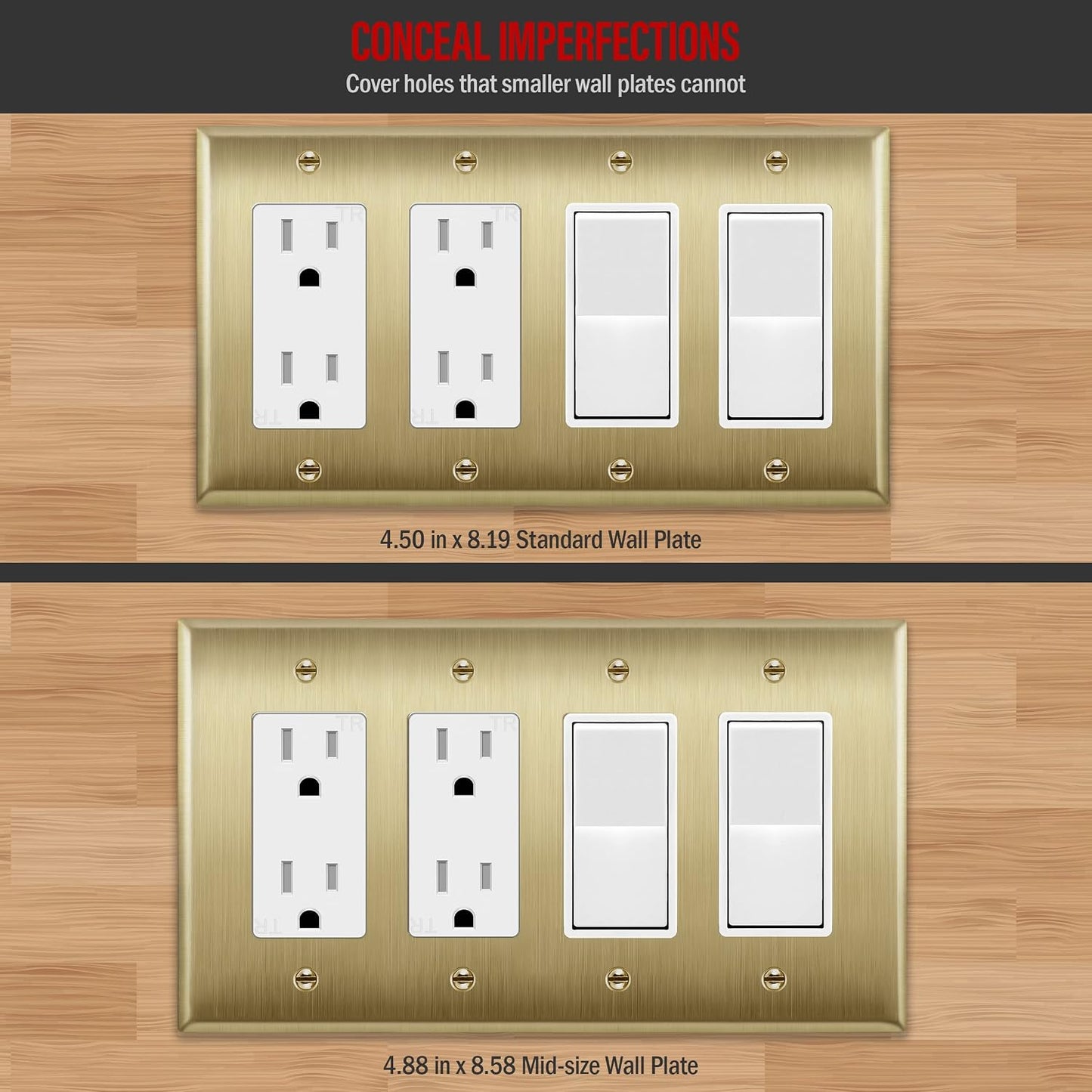 ENERLITES Quad Decorator Metal Wall Plate, Decorator Switch Receptacle Cover, Corrosion Resistant, Stainless Steel 201