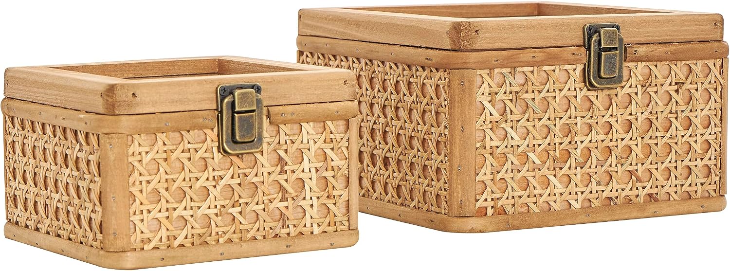 Rattan Handmade Decorative Box Woven Decorative Keepsake Boxes / Brown / 7", 6"W / Set of 2