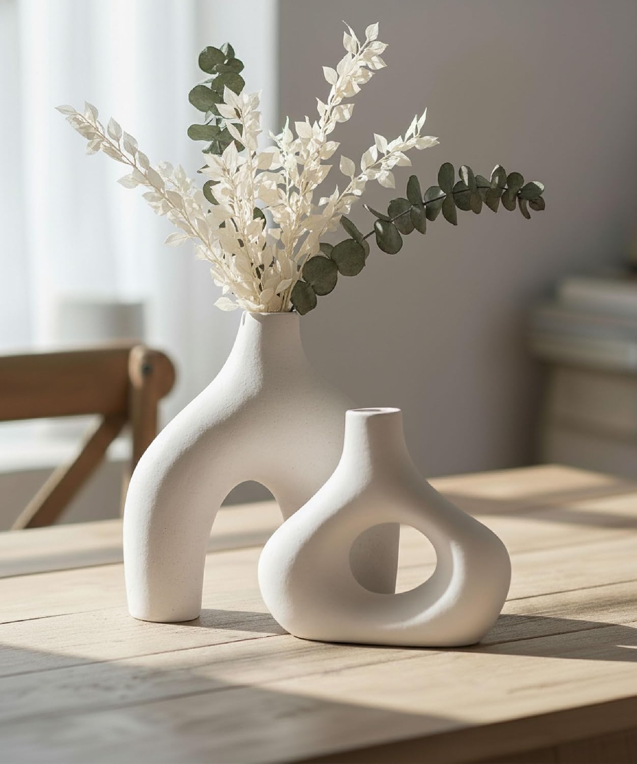 White Large Ceramic Vase / Warm White / Set of 2