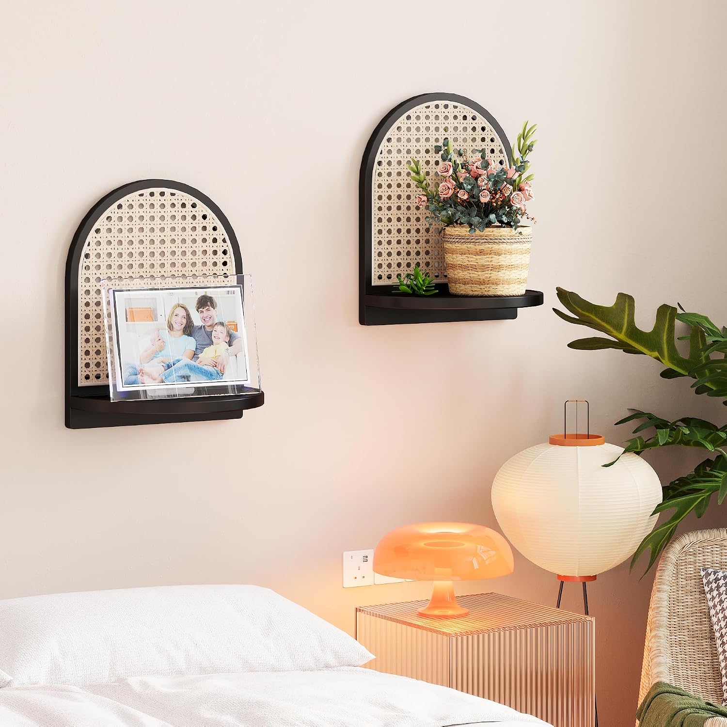 Boho Wall Decor Small Floating Shelf for Plant / Black / 9.25*5.41*11.61 Inch / Set of 2