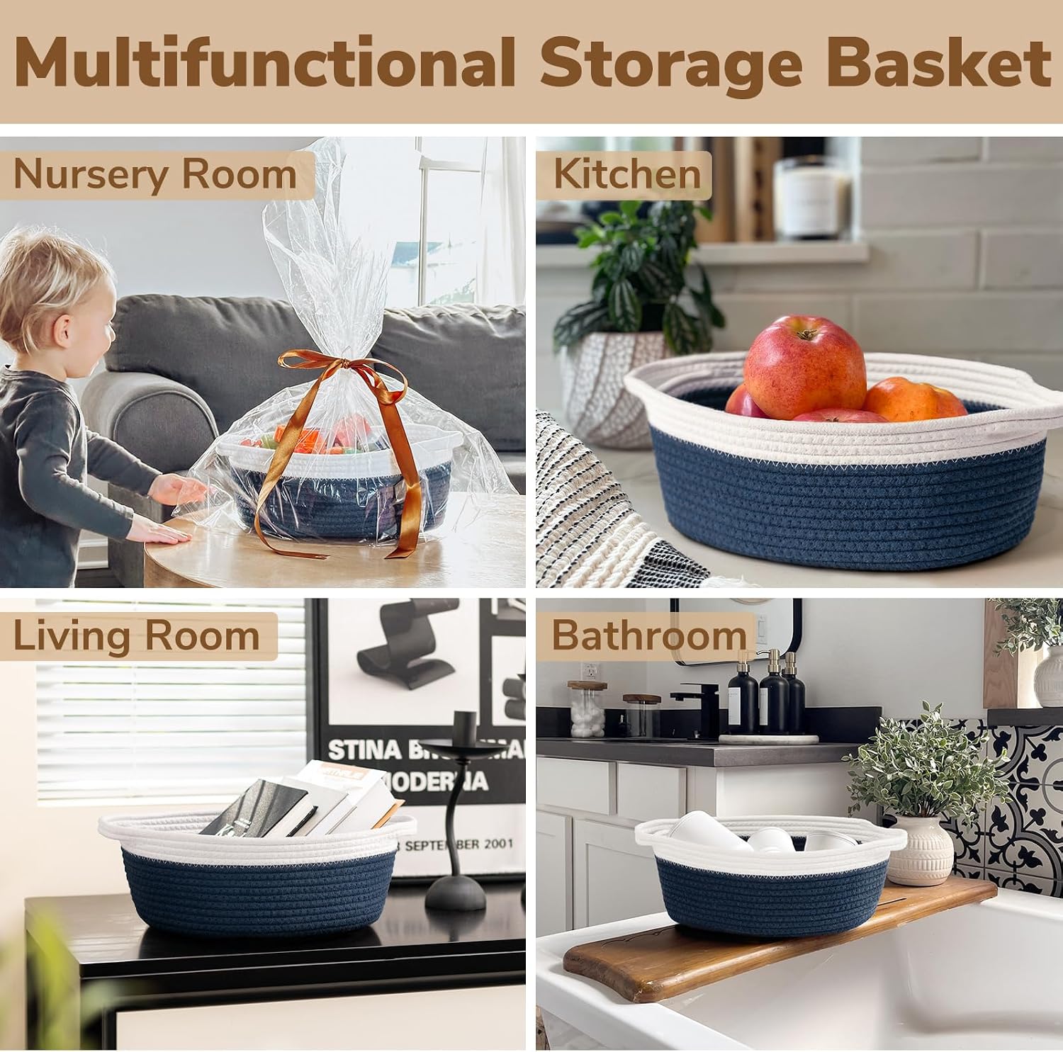 Small Woven Basket / Navy / 12 x 8 x 5